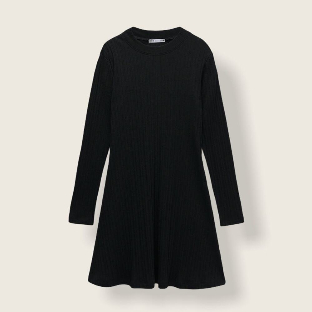 NWT | Zara | Ribbed Mock Long Sleeve Dress | Black | Small